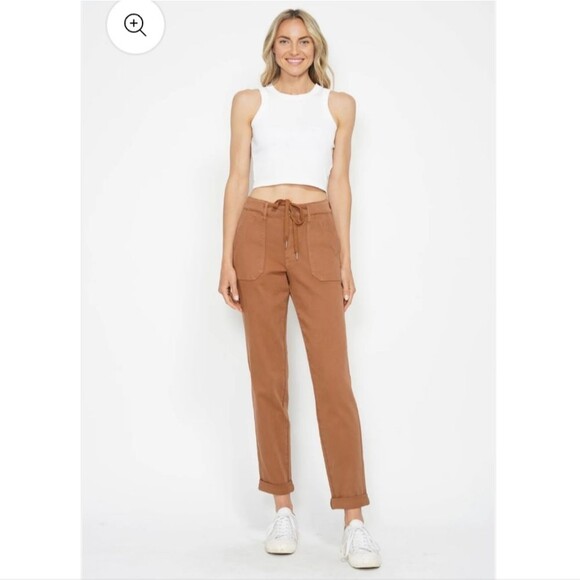 Judy Blue Camel Brown Garment Dyed High Waist Cuffed Jogger Pants - Picture 5 of 13